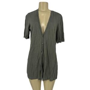 J. Jill Small Women Button Up Linen Blend Sweater Short Sleeve V-neck 45-14